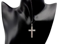 925 Sterling Silver High Polish Dash Design Cross Pendant - 40mm x 20mm