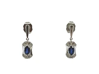 10K White Gold 0.55cttw Genuine Sapphire and 0.04cttw Diamond Dangle Earrings