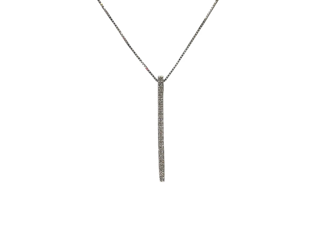 10K White Gold 0.10 cttw Diamond Bar Pendant, 18"