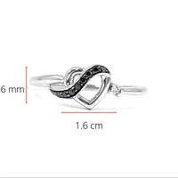 10K White Gold 0.04cttw Treated Black Diamond and 0.04cttw White Diamond Heart Ring, Size 6.5