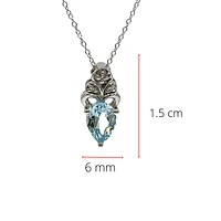 10K White Gold 7mm x 5mm Swiss Blue Topaz and 0.018cttw Diamond Necklace - 18 Inches