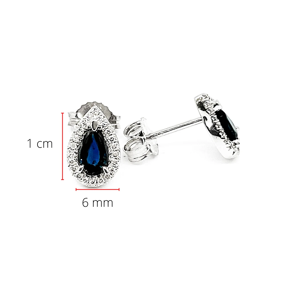 10K White Gold 0.60cttw Genuine Sapphire & 0.11cttw Diamond Pear Shaped Halo Earrings