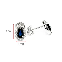 10K White Gold 0.60cttw Genuine Sapphire & 0.11cttw Diamond Pear Shaped Halo Earrings