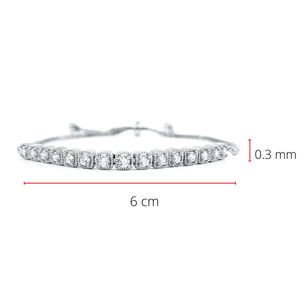 Sterling Silver & Cubic Zirconia  Adjustable Bracelet - inches / plated