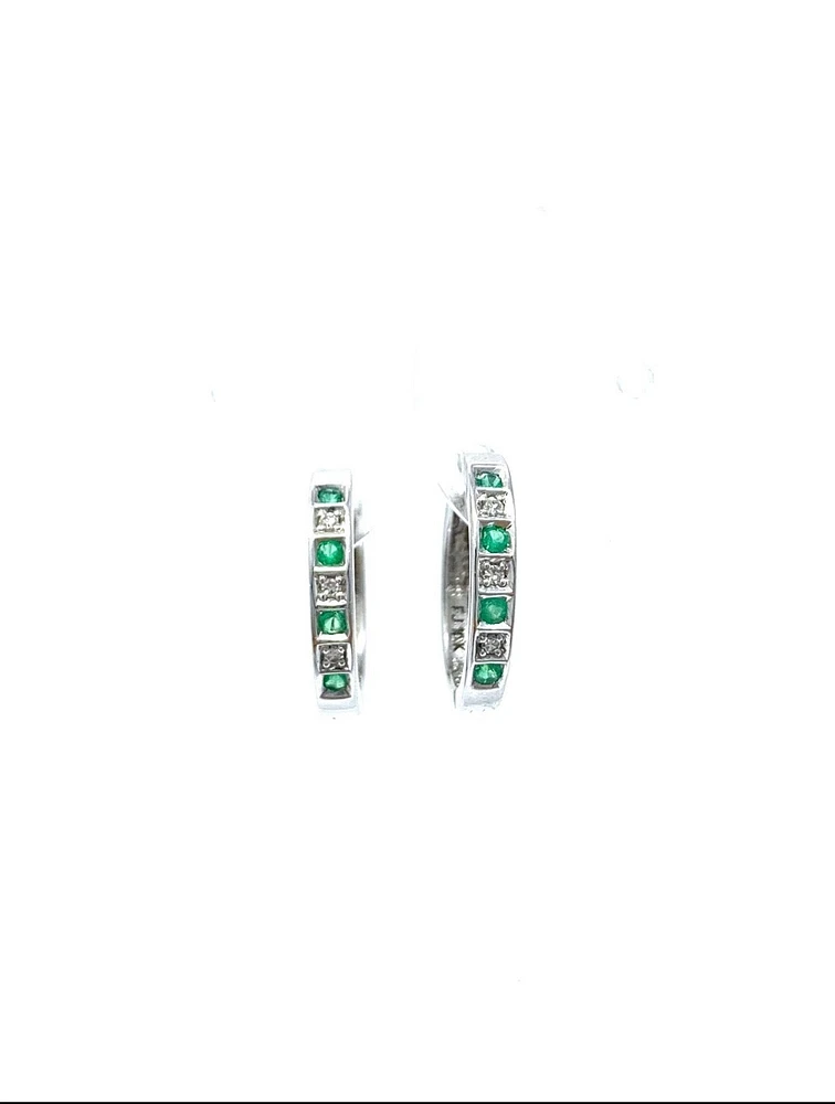 10K White Gold Emerald and Diamond Earrings