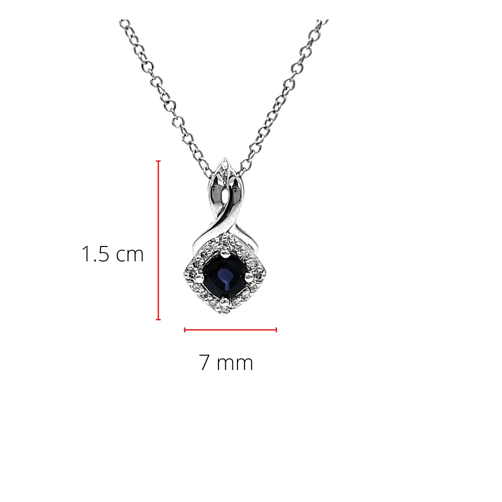10K White Gold Blue Sapphire and Diamond Pendant