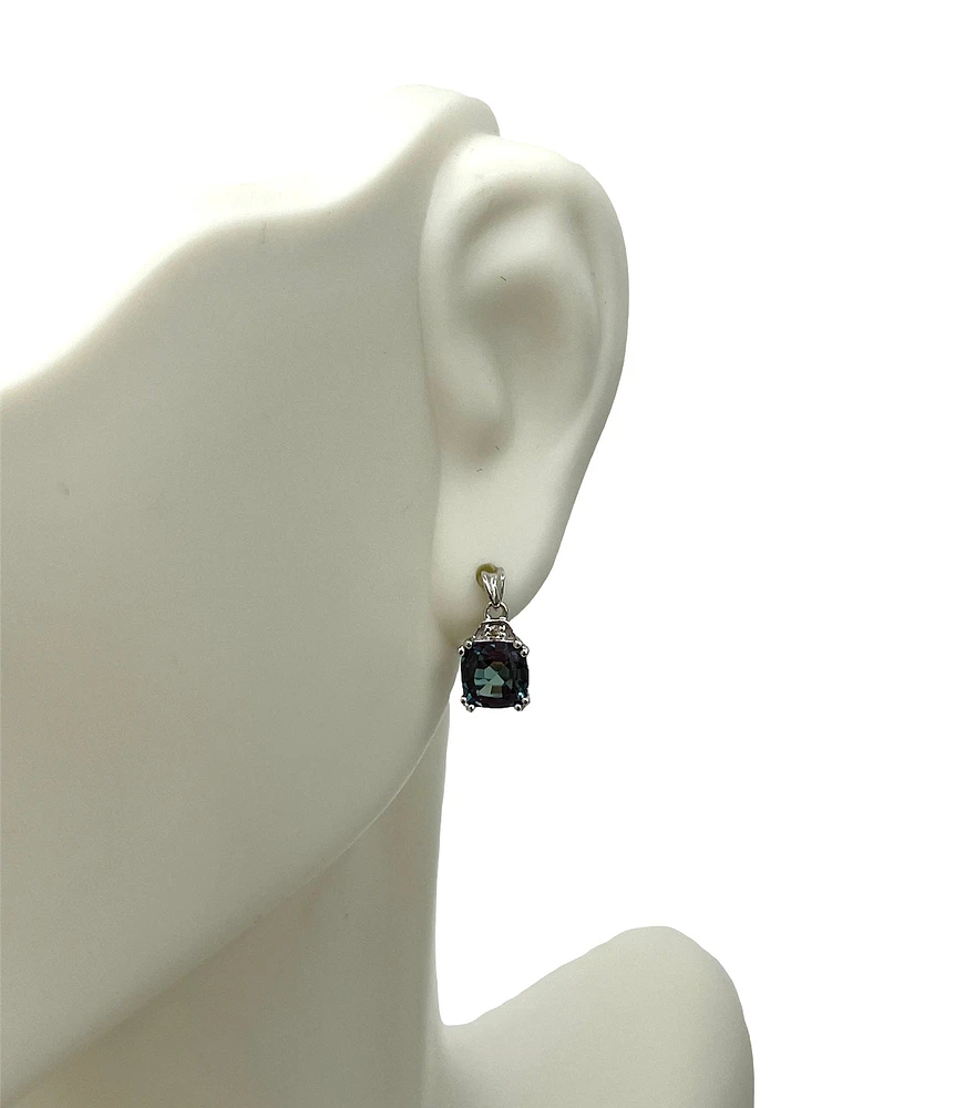 10K White Gold 6mm Cushion Cut Created Alexandrite and 0.01cttw Diamond Earrings