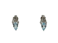 10K White Gold 6x4mm Pear Cut Swiss Blue Topaz and 0.03cttw Diamond Earrings