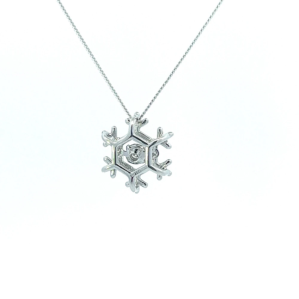 10K White Gold 0.02 cttw Canadian Diamond Snowflake Pulse Pendant, 18"