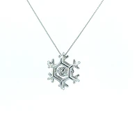 10K White Gold 0.02 cttw Canadian Diamond Snowflake Pulse Pendant, 18"
