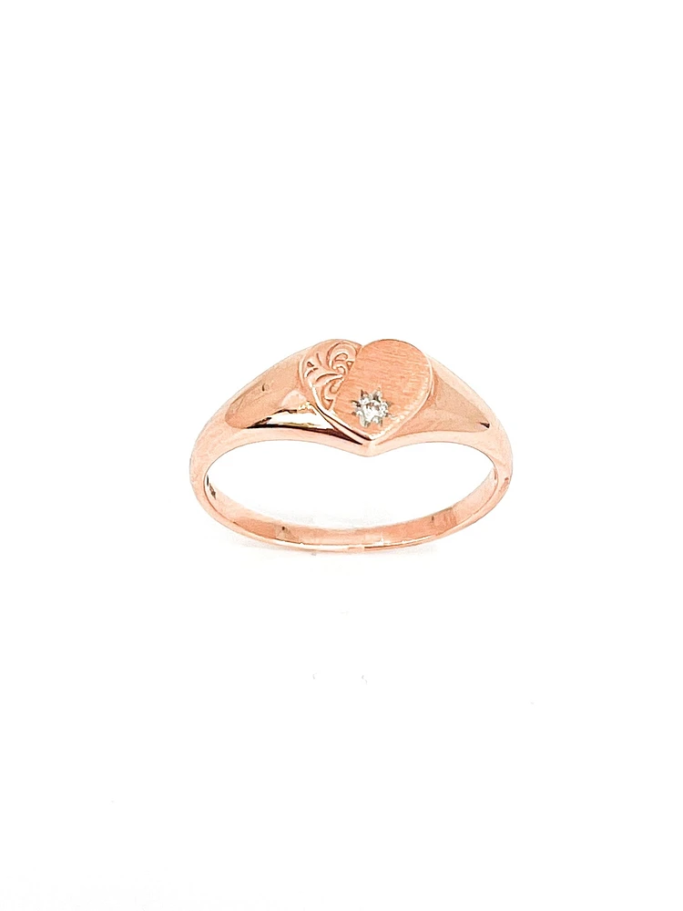 10K Rose Gold 0.01cttw Diamond Heart Signet Ring, size 6.5