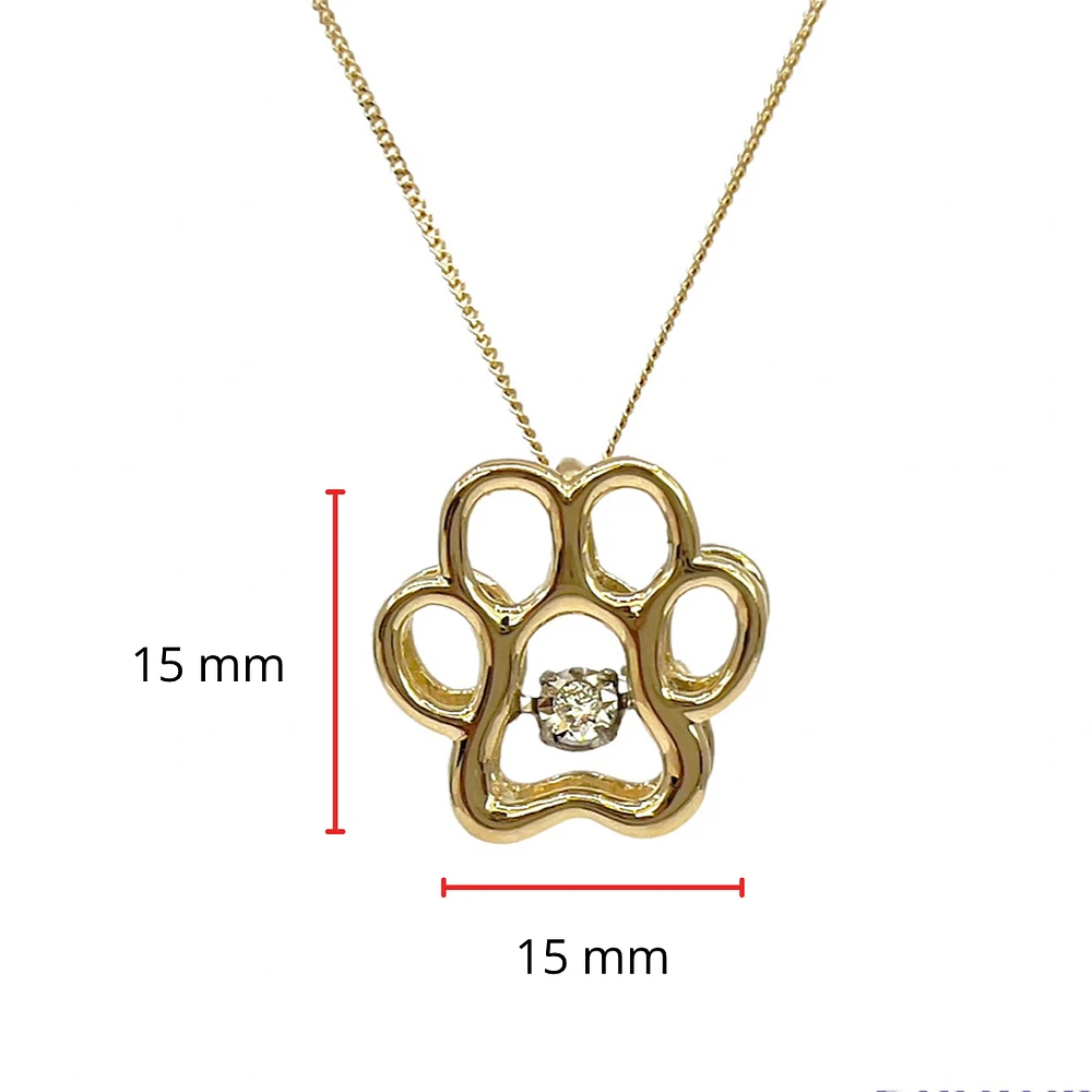 10K White, Yellow or Rose Gold Paw Print Diamond Necklace