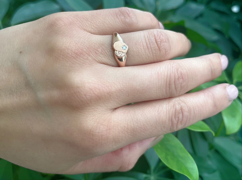 10K Rose Gold 0.01cttw Diamond Heart Signet Ring, size 6.5