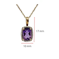 10K Yellow Gold Amethyst and Diamond Pendant, 18"