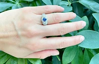 14K White Gold 1.00cttw Genuine Blue Sapphire and 0.94cttw Diamond Ring, size 6.5