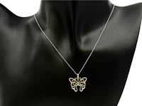 10K 2 Tone Gold 0.02cttw Diamond Butterfly Pendant, 18"