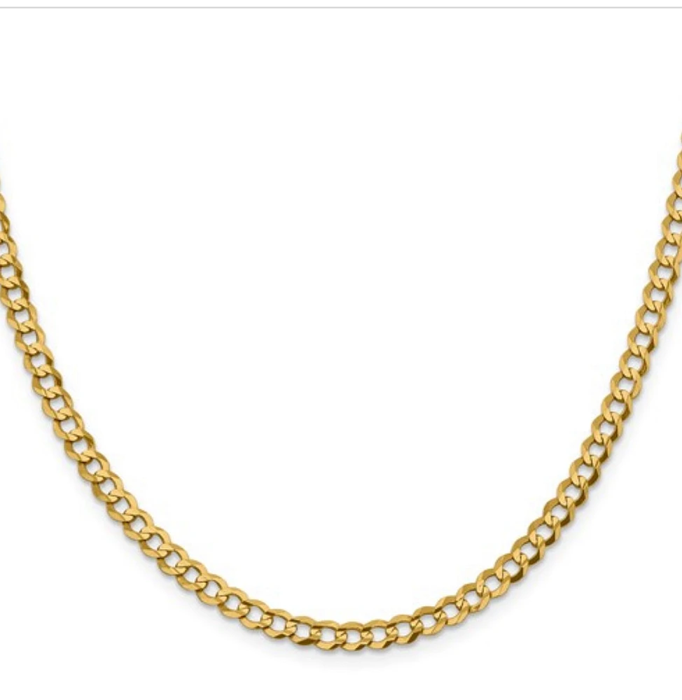 14K Yellow Gold Lightweight Flat Cuban Curb Chain