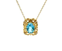10K Yellow Gold 7x5mm Oval Cut Swiss Blue Topaz and 0.03cttw Diamond Necklace - 18 Inches