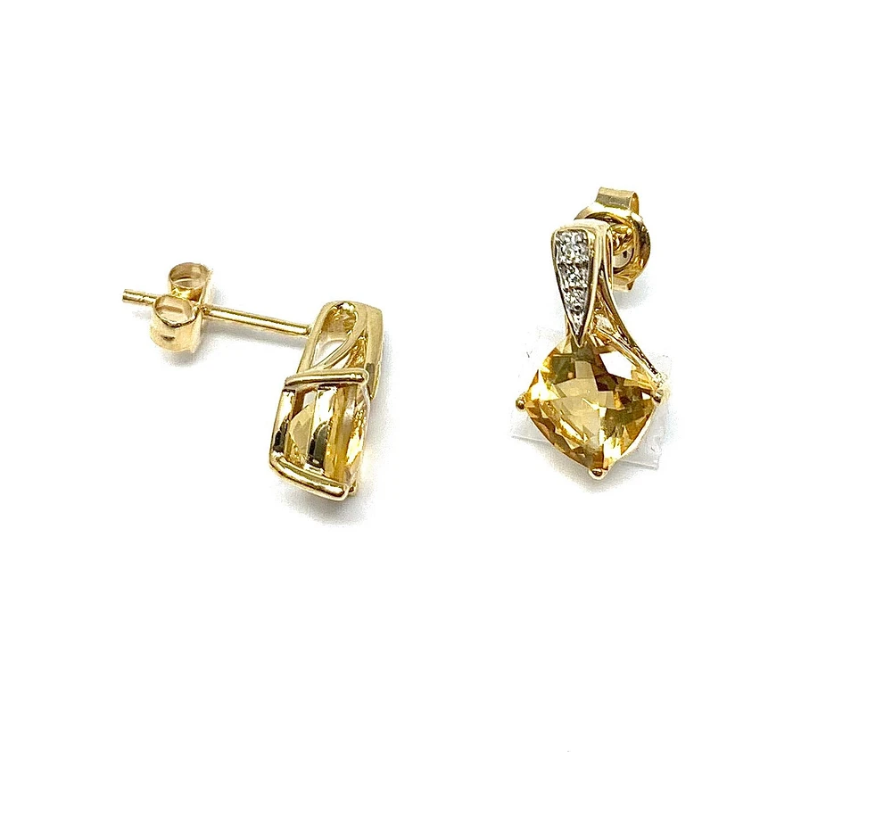 10K Yellow Gold 1.00cttw Genuine Citrine & 0.026cttw Diamond Earrings