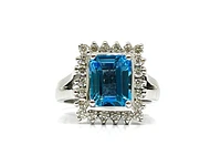 14K White Gold Genuine Blue Topaz and Diamond Ring, size 6.5