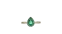 10K White Gold 0.45cttw Pear Cut Emerald and 0.18cttw Diamond Halo Ring - Size 6.5