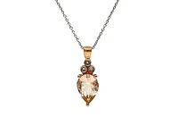 10K Rose Gold 8x6mm Pear Cut Morganite and Diamond Pendant, 18"