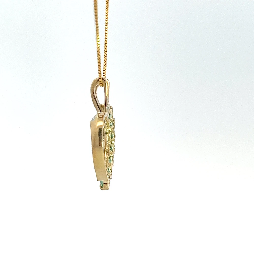10K Yellow Gold 0.03 cttw Diamond and Emerald Heart Pendant, 18"