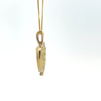 10K Yellow Gold 0.03 cttw Diamond and Emerald Heart Pendant, 18"
