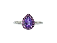 10K White Gold 0.65 carat Amethyst, Pink Sapphire and Diamond Ring