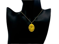 Gold Plated on 925 Sterling Silver Oval Shaped Locket with Etched FLoral Design - 26mm x 21mm