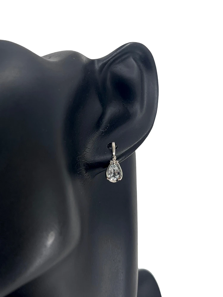 10K White Gold 0.70cttw Genuine Aquamarine Pear Cut & 0.03cttw Diamond Stud / Dangle / Drop Earrings