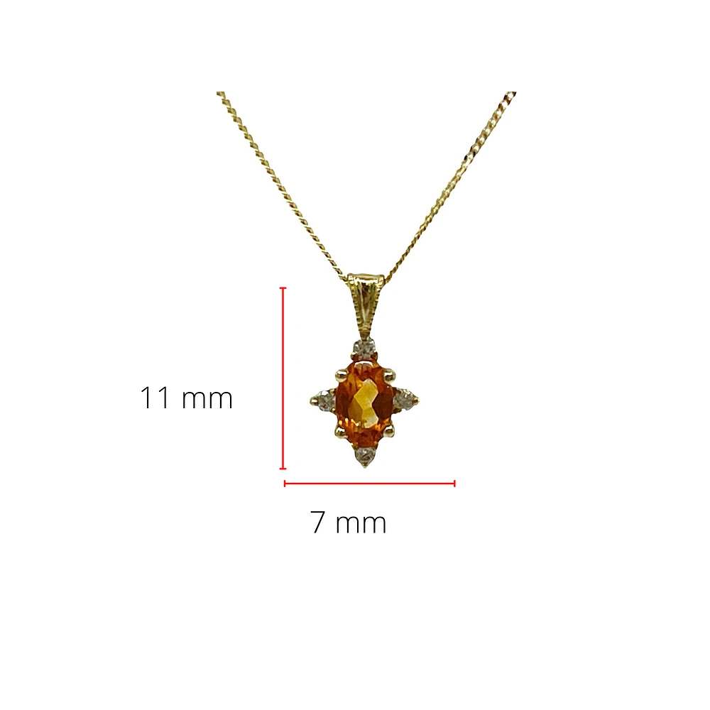10K Yellow Gold 5x3mm Citrine and 0.03cttw Diamond Pendant