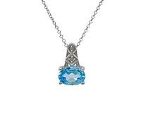 10K White Gold Blue Topaz and Diamond Pendant, 18"