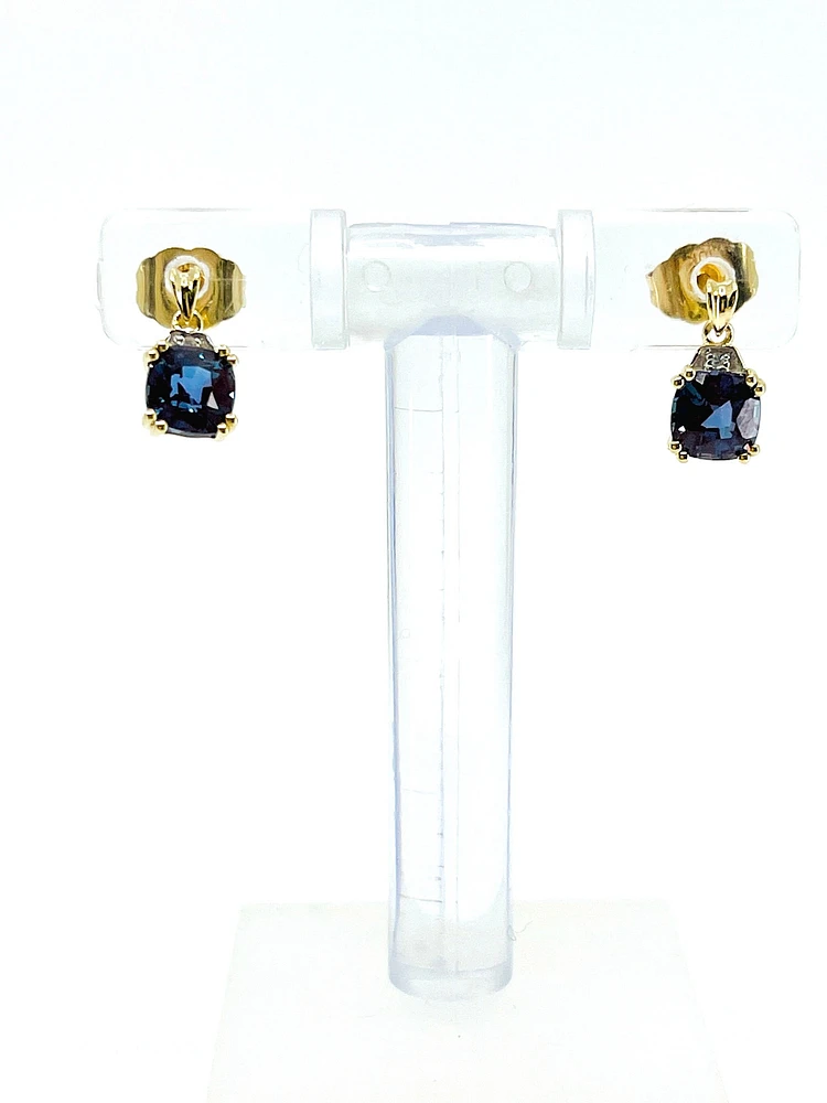 10K Yellow Gold Created Alexandrite and Diamond Earrings