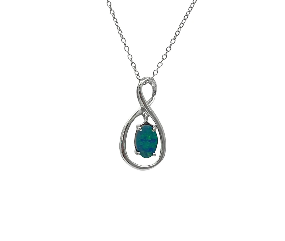 10K White Gold 0.50cttw Australian Opal Doublet Necklace - 18 Inches