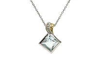 10K White and Yellow Gold 6mm Princess Cut Aquamarine and 0.005cttw Diamond Pendant, 18"