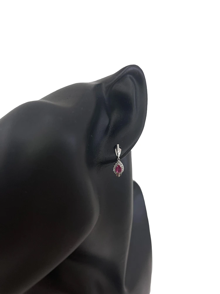 10K White Gold Ruby & 0.065cttw Diamond Earrings
