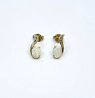 14K Yellow Gold Opal and 0.06cttw Diamond Stud Earrings