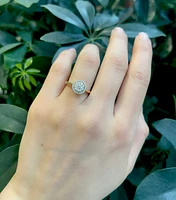 14K Yellow Gold 0.46cttw Diamond Halo Engagement Ring, size 6.5