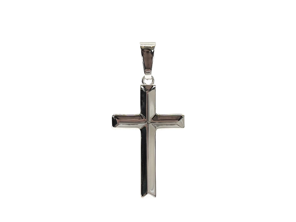 925 Sterling Silver 34mm x 20mm Hollow Pyramid Style Cross Charm