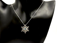 925 Sterling Silver 3.5mm Blue Topaz and 0.018cttw Diamond Snowflake Pulse Pendant - 18"