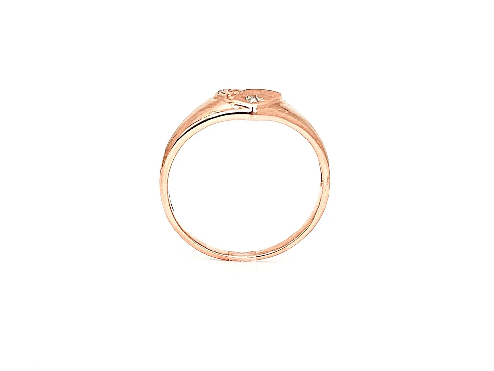 10K Rose Gold 0.01cttw Diamond Heart Signet Ring, size 6.5