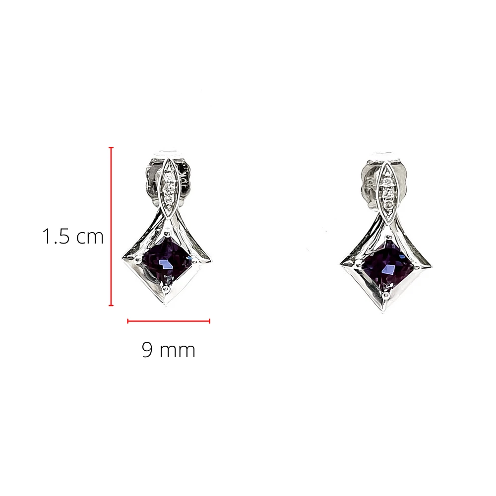 10K White Gold Created Alexandrite and 0.026cttw Diamond Earrings