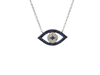 10K White Gold Sapphire & Diamond Evil Eye Pendant, 18"