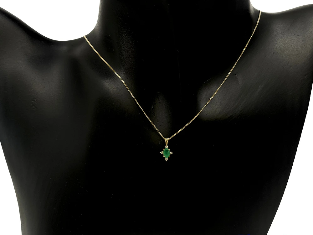 10K Yellow Gold 5x3mm Emerald and 0.03cttw Diamond Pendant