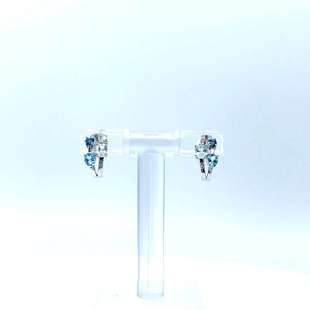 Blue Topaz, Aquamarine & Diamond Earrings