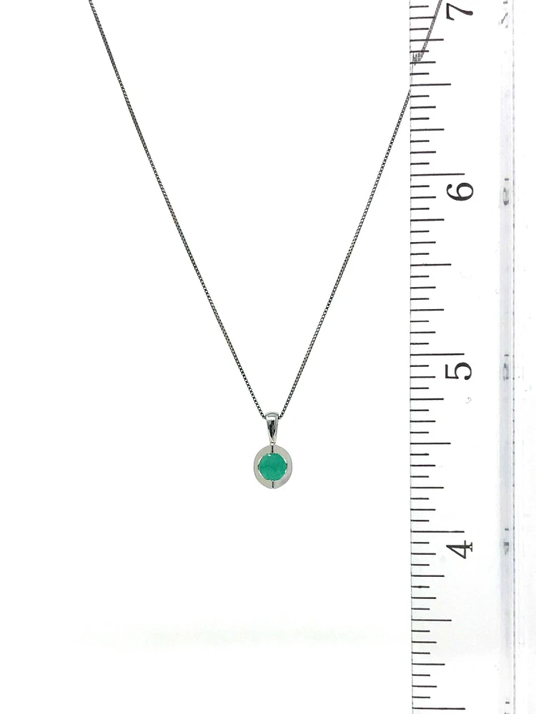 10K White Gold Emerald Pendant, 18"