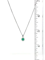 10K White Gold Emerald Pendant, 18"