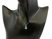 10K White Gold 9x7mm Pear Cut Swiss Blue Topaz and 0.059cttw Diamond Necklace - 18 Inches