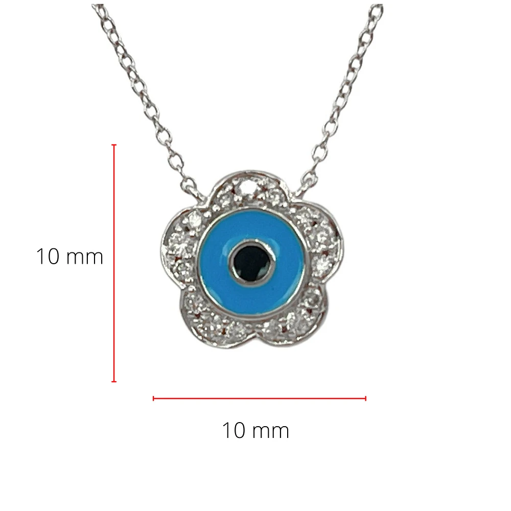 10K White Gold Blue Enamel and Diamond Necklace, 18"